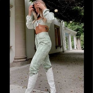 NWOT Green Tie Dye High Waisted Straight Leg Jeans 12th Tribe